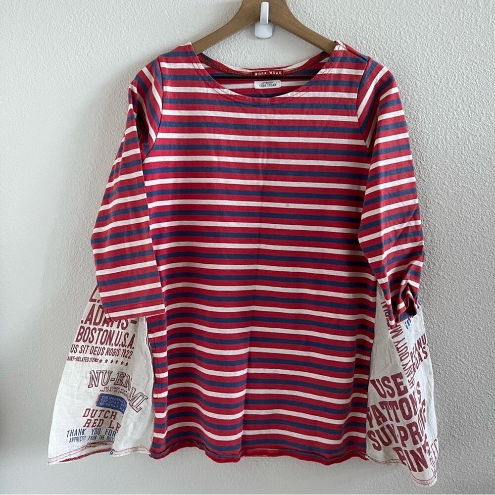 Work Wear Authentic Cue Sugar Striped Multi Print Shirt Top Blouse Tunic Medium